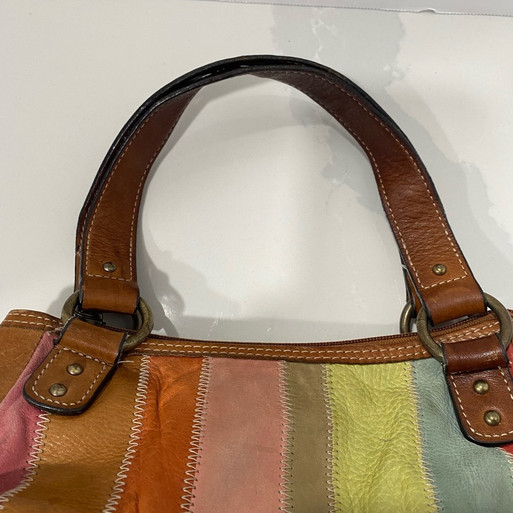 Fossil 90’s Y2k Leather Color Block Hobo Shoulder… - image 3